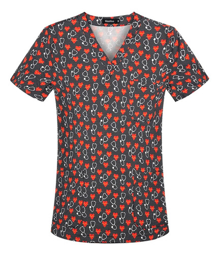 Blusa Estampada De Estilo Médico Para Mujer, Manga Corta