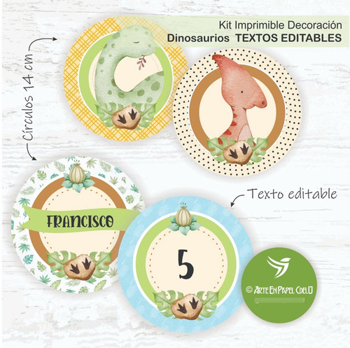 Imagen 3 de 5 de Kit Imprimible Decoración Candybar Dinosaurios Texto Editabl