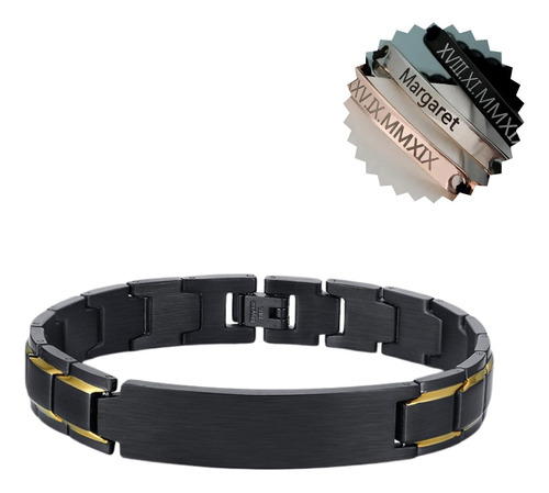 Grabado Personalizado Gratis Brazalete Acero Negro Inox B311