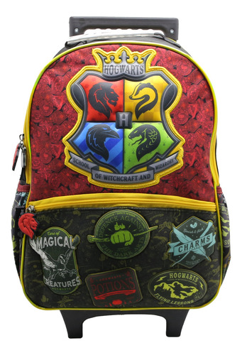 Mochila Escolar Cresko Harry Potter 16p Carrito Rueditas Color Negro Diseño de la tela Liso