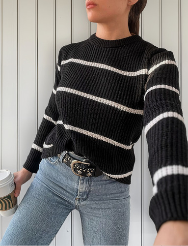 Sweater Rayado De Mujer Negro / Sueter Pulover Buzo