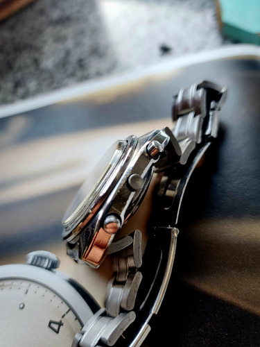 Reloj Pulsera Antiguo Seiko Cronógrafo Automático Plateado Negro Beige (Usado)