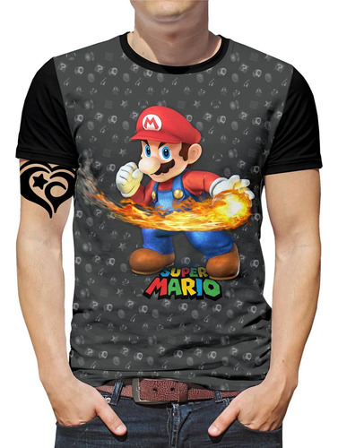 Camiseta Super Mario Bros Masculina Blusa Cinza