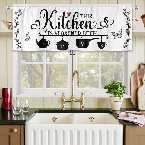 Cortinas Cocina En Blanco Y Negro 52 X 18 , Cenefa Rústica