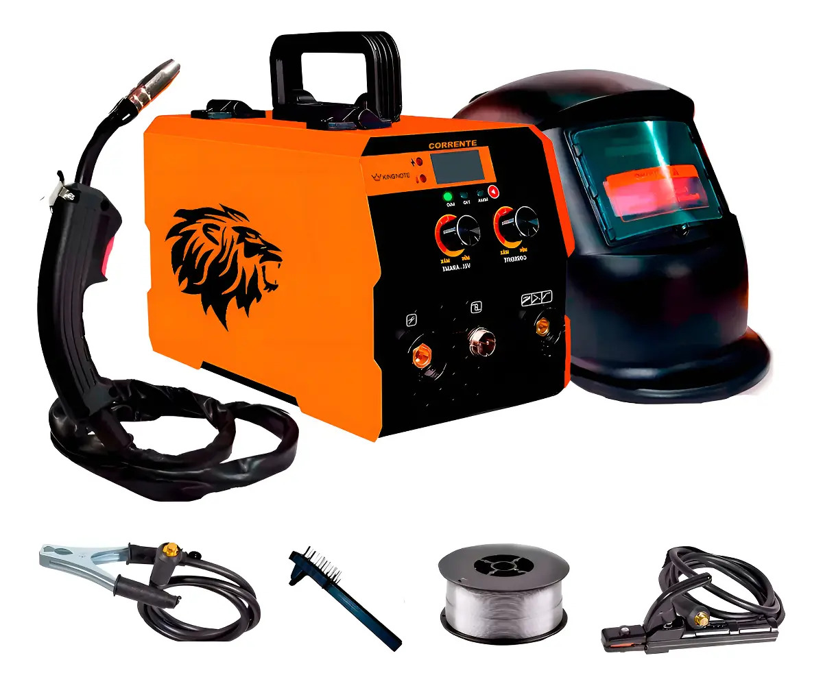 Máquina De Solda Inversora Mig Sem Gás 3 Em 1 Tig Lift Eletrodo C/ Máscara Sinérgico Rápido Solda Automática E Acessórios