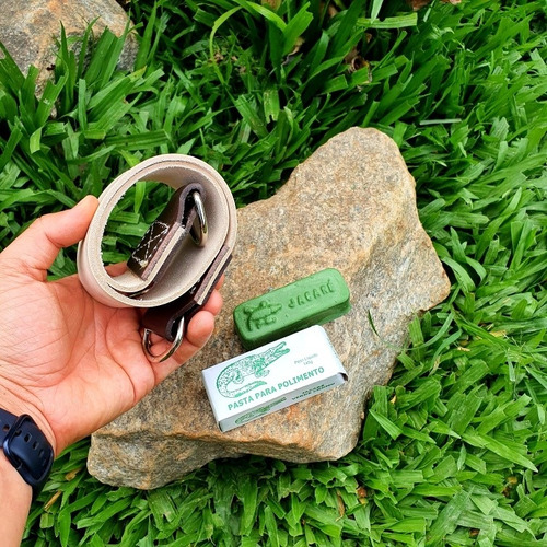 Imagem 7 de 10 de Kit Afiação Faca Strop Couro, Pedra Carborundum, Pasta Polir
