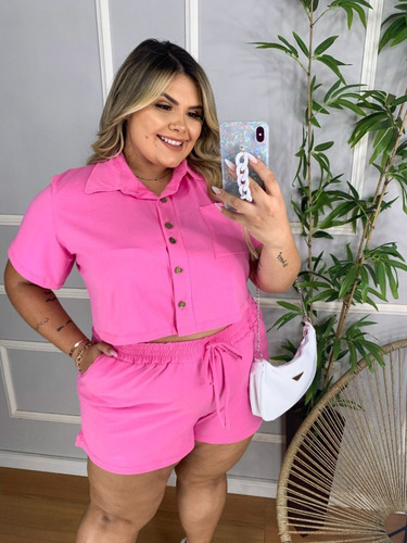 Imagem 2 de 5 de Conjunto Joyce Plus Size 48 Ao 56 Cropped E Shortcolor Block