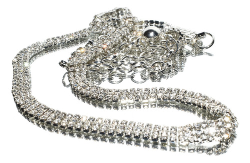 Cinto Cadena Tresher Metálico Fiesta Tres Líneas De Strass Plateado Liso Con Strass Único