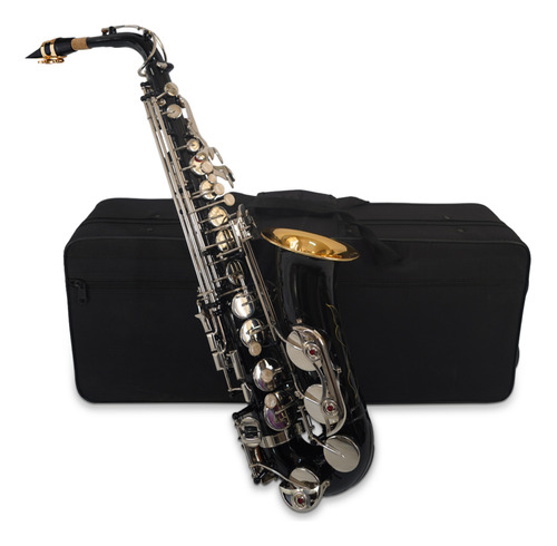 Saxofón Alto Negro, Cuerpo De Latón, Teclas De Carcasa Blanc
