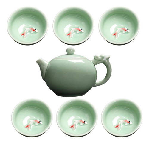 Juego De Te Chino De Porcelana 7 Piezas: 1 Tetera 6 Pocillos