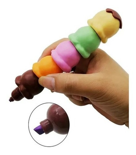 Set De 6 Plumones Con Forma De Helado, 6 Marcatextos Kawaii
