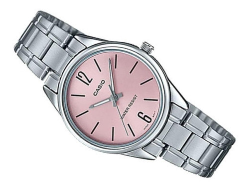 Reloj Casio Mujer Modelo Ltp-v005d-4budf /relojería Violeta Color De La Correa Plateado