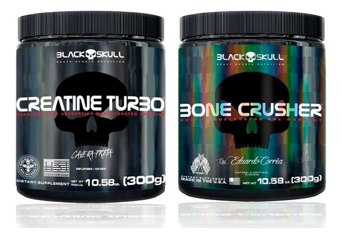 Pré Treino Bone Crusher 300g + Creatina 300g - Black Skull Sabor Fruit Punch