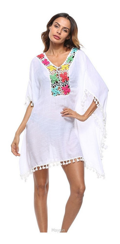 Pareo Vestido Playa Cortos Mujer Elegantes Bordados Crochet