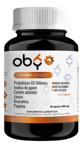 Oby proby-digest 60 Billones Probióticos Y Prebióticos, Carbón Activado Sabor Sin Sabor