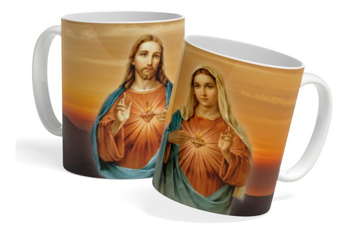 Mug Pocillo Taza Corazón De Jesús Y María - Religioso