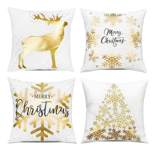 Fundas De Cojín Onway Christmas, Color Dorado Y Blanco, 45 X