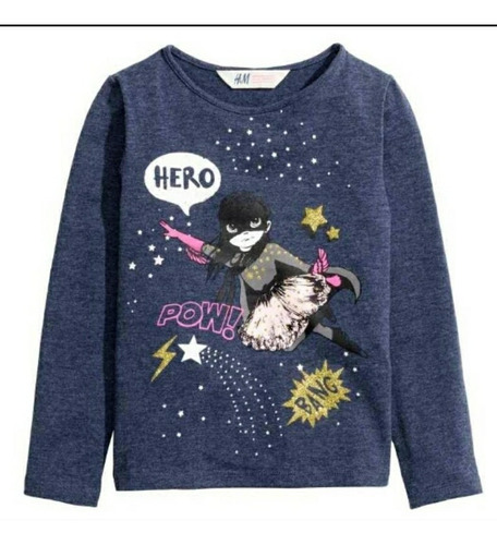 Remera Manga Larga H&m Estampada