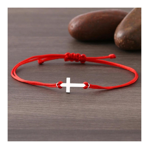 Imagen 4 de 6 de Pulsera Hilo Roja De Protección Cruz Parejas Acero Amuleto