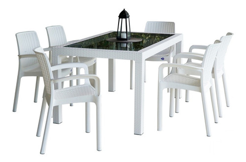 Juego Jardin Simil Rattan Mesa + 6 Sillas Voss2000