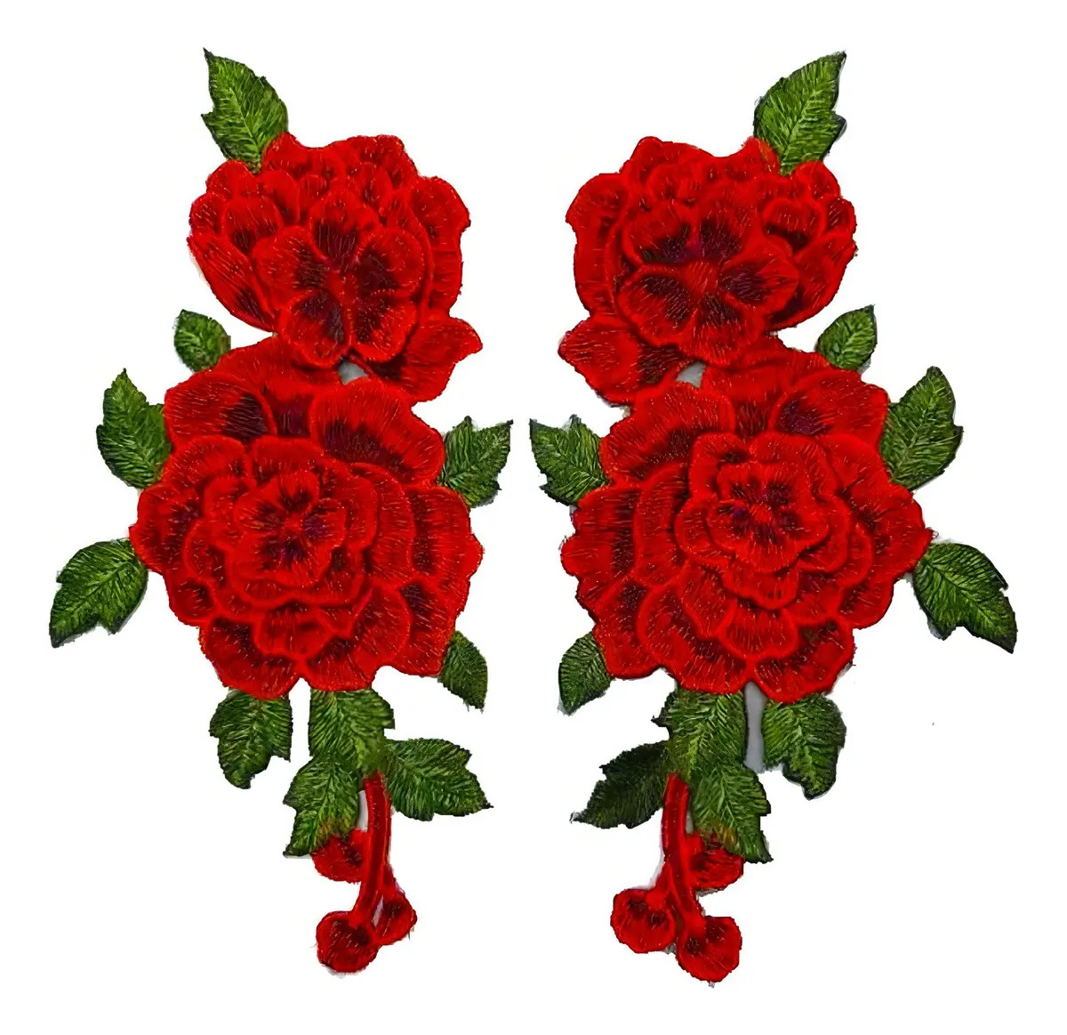 Pack de 5 Parches Bordados de Rosas Rojas para Coser en Tela