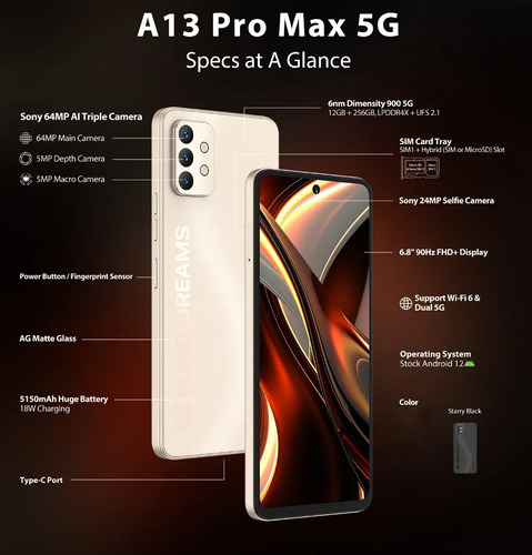 Telefono Celular 5g Dual Sim A13 Pro Max 12 Gb + 256 Gb Liberado Desbloqueado Doble Chip (Usado)