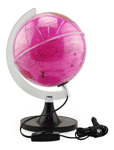 Globo Terrestre Aquarela Rosa Com Lâmpada Luminária Mapa