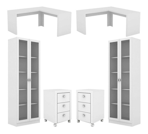 Conjunto Para Home Office 06 Peças Branco - Tecno Mobili