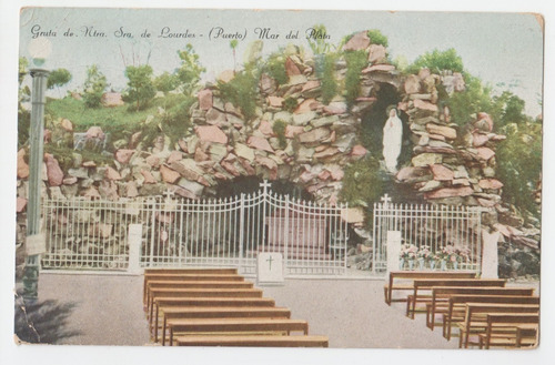 Mar Del Plata Postal Antigua Gruta Sra De Lourdes Puerto