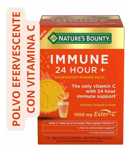 Nature's Bounty Immune 24 Horas Vitamina C 14 Sobres Sabor Naranja