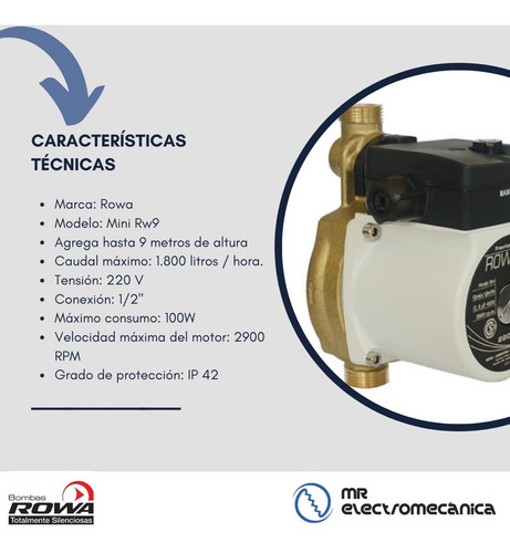 Imagen 4 de 10 de Bomba Presurizadora Rowa Mini 9 ¡1 Calidad! Rw 9 Mayor Presión Terrmotanque Calefón Frente Bronce F