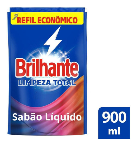 Sabão Líquido Limpeza Total Roupas Brancas e Coloridas Sachê 900ml Brilhante