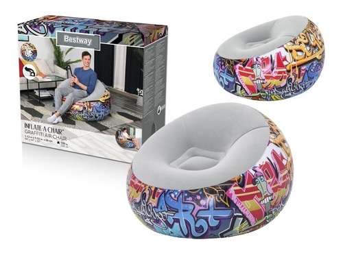 Imagen 8 de 8 de Mueble Cojín Silla Puff Inflable Diseño Graffiti 1.12mx66cm
