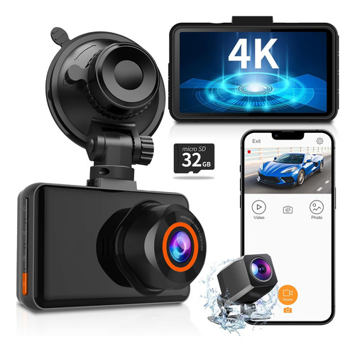 4k Wifi Dash Cam Front And Rear With 64gb, 3.5  Small Dash C