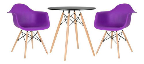 Kit Mesa Jantar Eames Wood 70 Cm 2 Cadeiras  Daw Cores Cor Mesa preto com cadeiras roxo