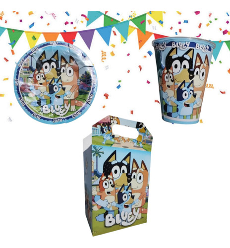 Bluey Articulos Fiesta Vaso Plato Dulceros 10 Niños Cumple