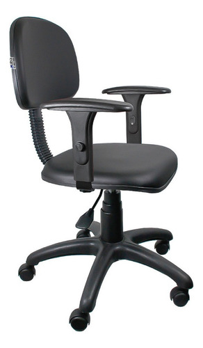 Cadeira de escritório Ultra Móveis Corporativo Secretaria couro ecológico com braço base preto  preta com estofado de couro sintético