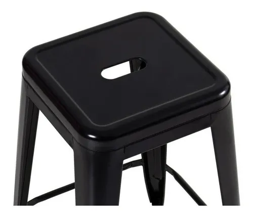 Taburete Tolix de hierro y acero con respaldo negro totalmente iluminado, color negro