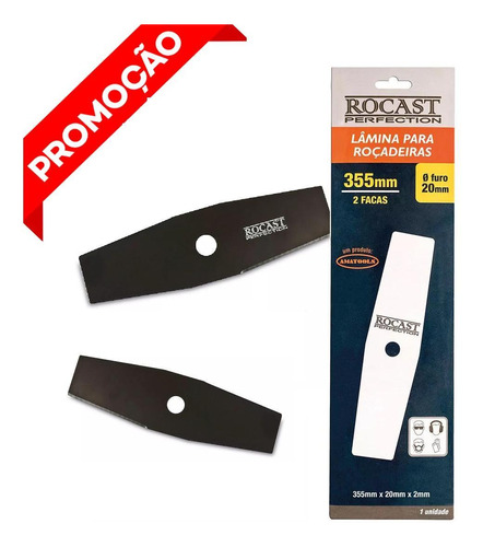 Faca Lâmina Para Roçadeiras 2 Pontas 355 X 20 X 2mm