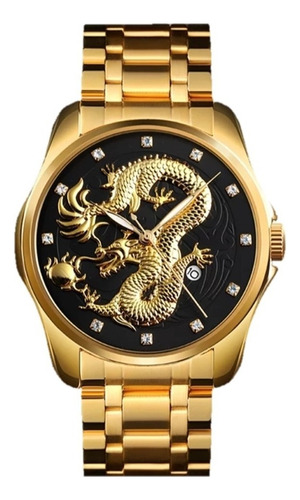 Reloj de pulsera Skmei Sport 9193 con cuerpo dorado, para hombre, color de fondo negro