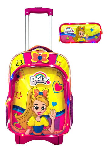 Mochila De Carrito Y Lapicera Bely Y Beto Original Primaria 3d Con Luz