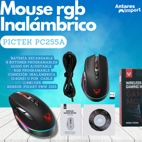 Mouse Pictek Rgb Inalámbrico/cable 8 Botones 10000 Dpi 