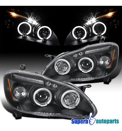 For 2003-2008 Toyota Corolla Black Led Halo Projector He Aai