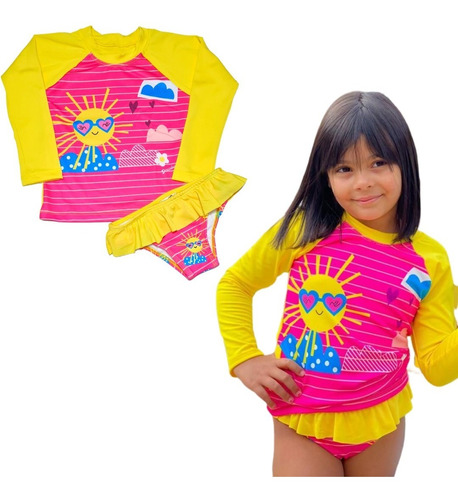 Biquini Infantil Proteção Solar Blusa Manga Longa Uv