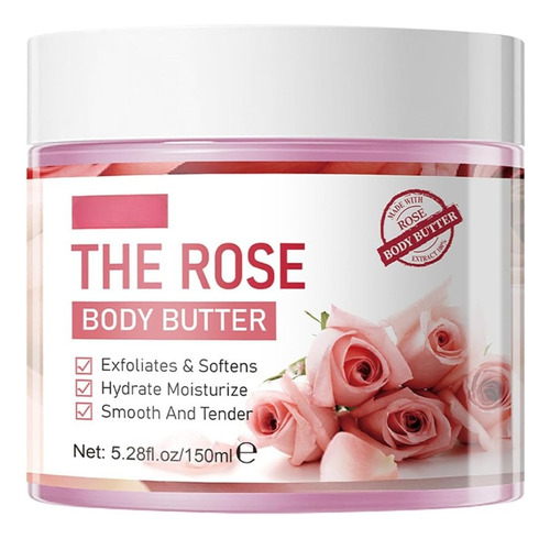 Manteiga Corporal De Rosas Para Pele Seca, Com Óleo De Rosa