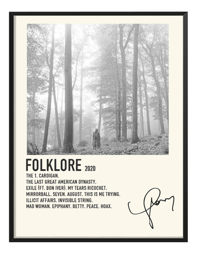 Poster Taylor Swift Album Music Tracklist Folklore 80x60