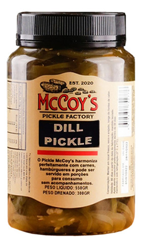  McCoys Picles Artesanal Em Conserva Azedo Dill Pickle 300g