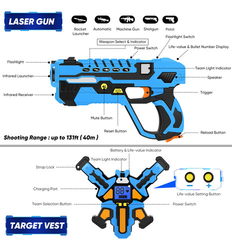 Set De Pistolas Láser Kizjorya Recargables Con Pistola Y Cha