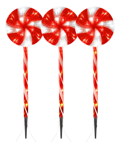 3 Caramelos Navideños. Luces Leds. 60 Cm.total 72 Cm