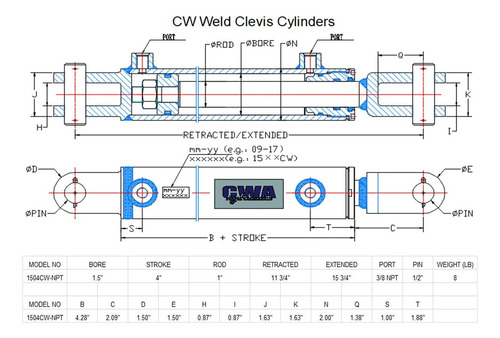 Cilindro Hidráulico Cw Weld Clevis De 1 1/2 Pulgadas ...
